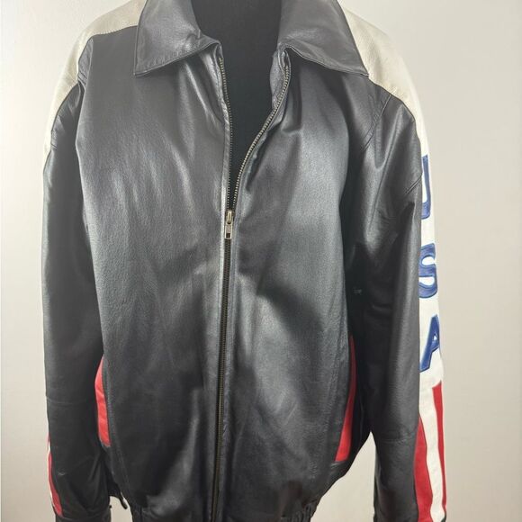 Other - Black Leather Jacket with USA Design